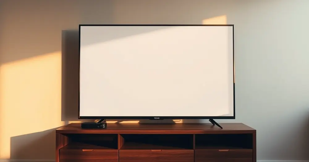 Televisão em sala de estar com aparelho de streaming ao lado