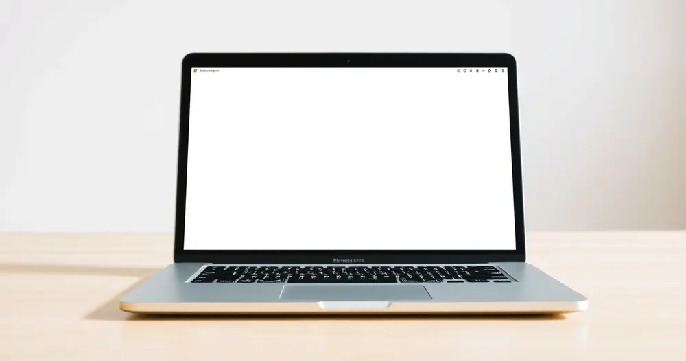 Notebook aberto com tela de navegador em mesa de madeira clara